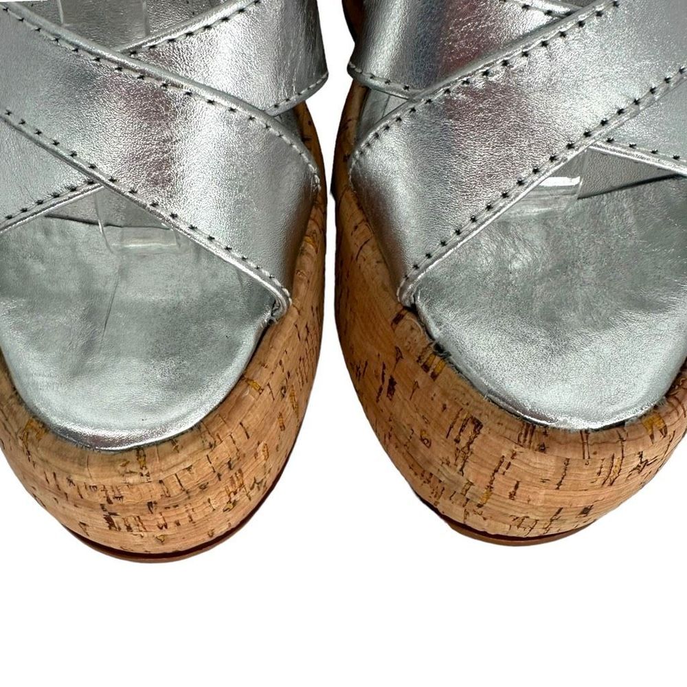 Schutz Pattie Metallic Leather Sandal Platform Silver Size 8 Ankle Strap Women’s - Picture 12 of 12